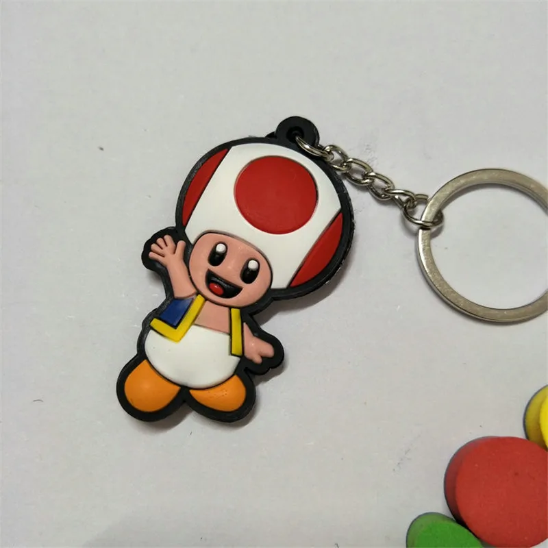 Super Mario Bros. Figures Toys Game Cartoon Luigi Mario Kuba Yoshi Mushroom PVC Keychain Keyring Key Bag Pendant Dolls 10pcslot (3)