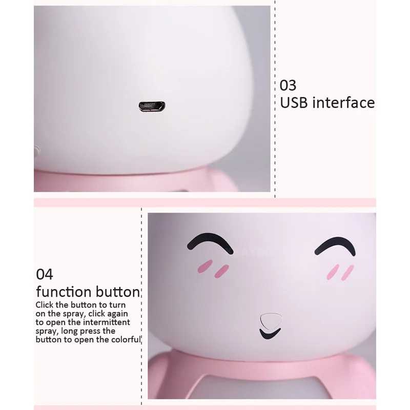  200ML USB Aroma Essential Oil Diffuser Ultrasonic Cool Mist Rabbit Humidifier Air Purifier LED Nigh