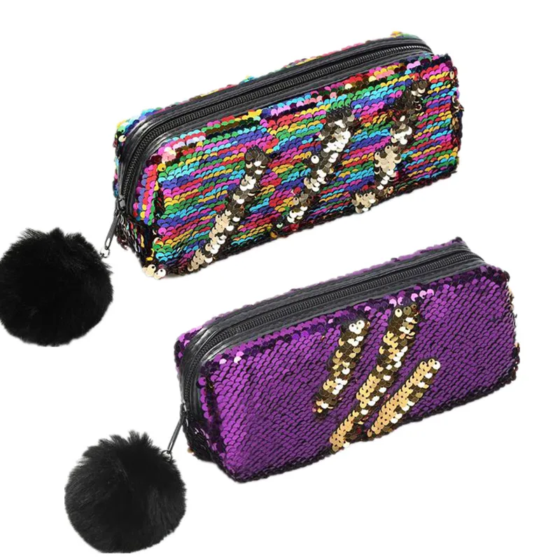 

New Reversible Sequin Pencil Case for Girls School Supplies Super Big Magic Pencil Box Pencilcase School Bts Stationery Gift