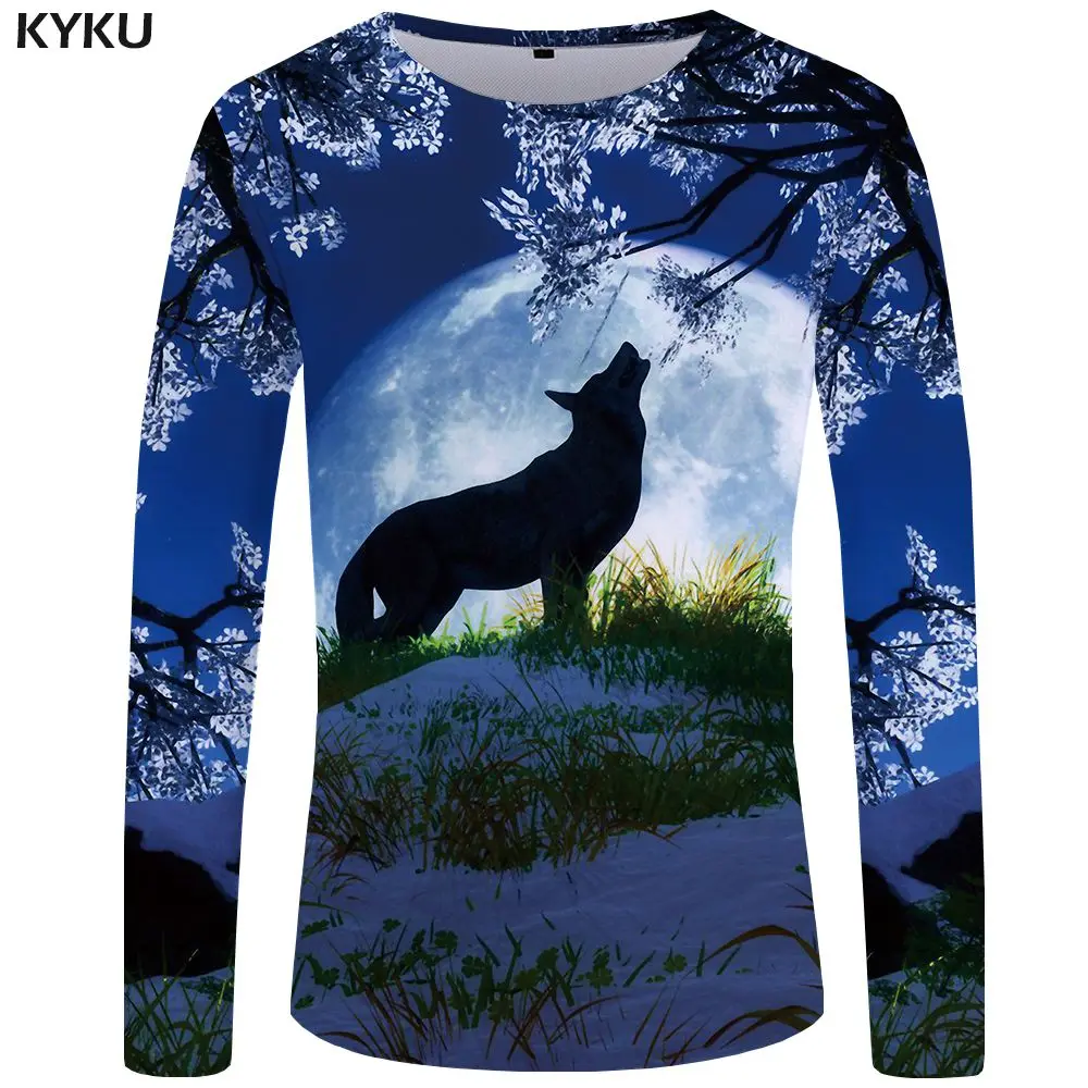 KYKU Wolf футболка мужская с длинным рукавом Футболка животного крутой хип хоп Черный Аниме одежда Япония мужская одежда мода человек тонкий - Цвет: 3d t shirt 06