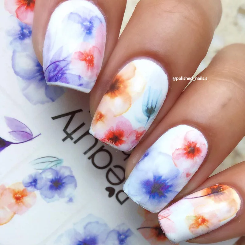 BeautyBigBang 10 шт. Набор наклеек для ногтей градиентный цветок водная наклейка милое изображение Цветочные маникюрные наклейки очаровательные украшения для ногтей