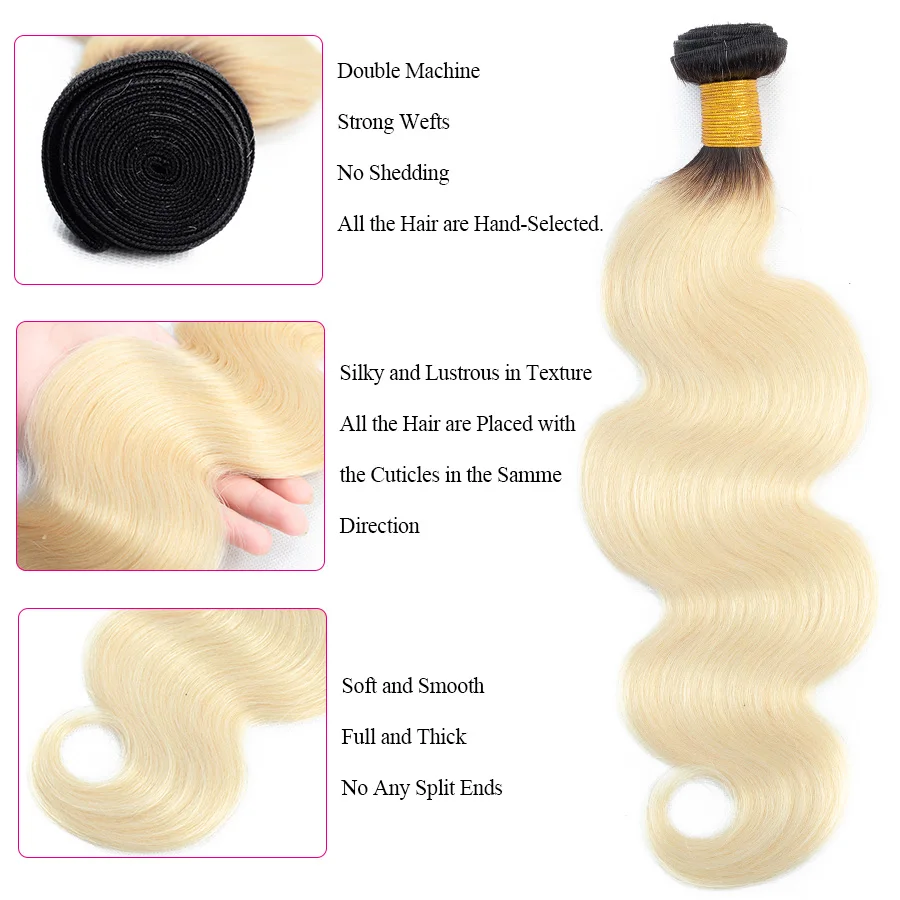 Cynosure T1b 613 Ombre Blonde Hair Brazilian Hair Weave Bundles Non remy Extensions Body Wave Human 3 Bundles