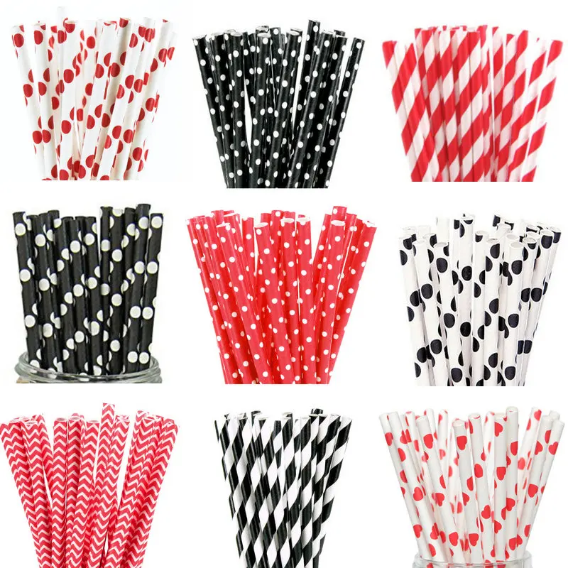 

25pcs Red Black Paper Straws 1pc Flamingos Honeycomb Straws Kids Birthday Cupcake Topper Flags Baby Shower Party Drinking Straws