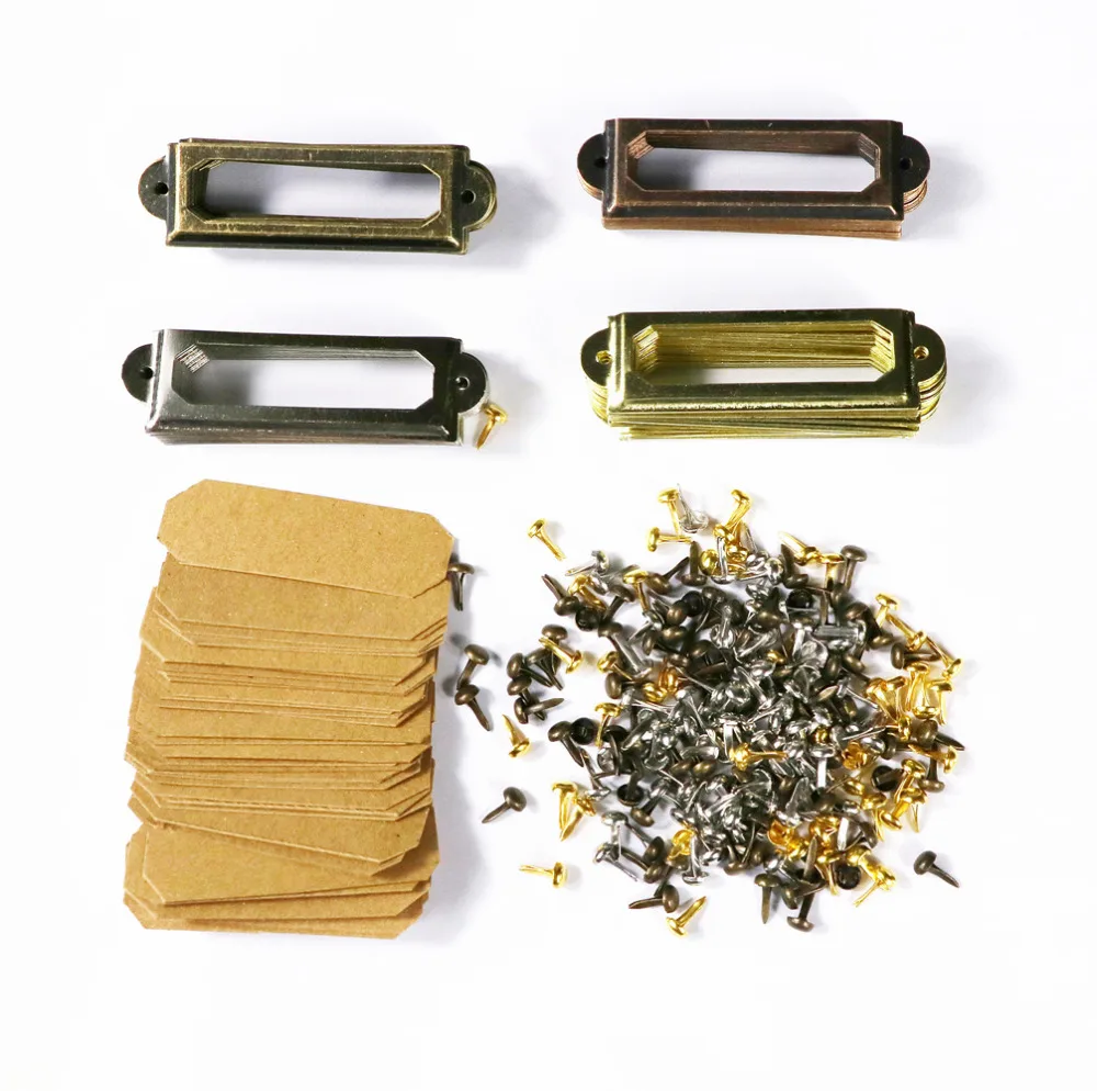 $13.04 diy metal label frame set with brads/paper card silver/gold/bronze/copper name tag 1box of 80pcs