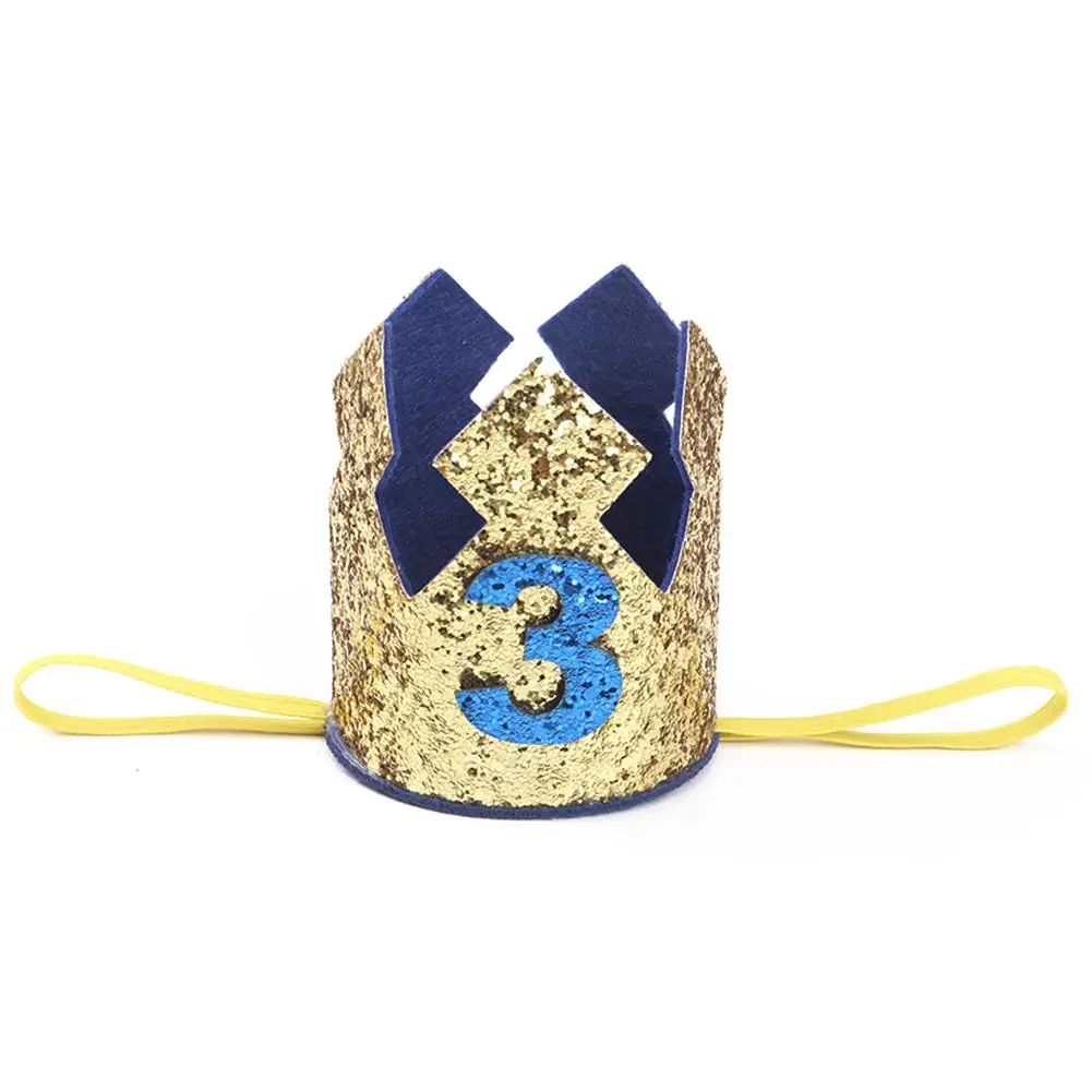 Blue Gold Boy First Birthday Hat Glitter Princess Crown Number 1st 2 3 Year Old Party Baby Shower Decor Headband Kids Gifts - Цвет: 3