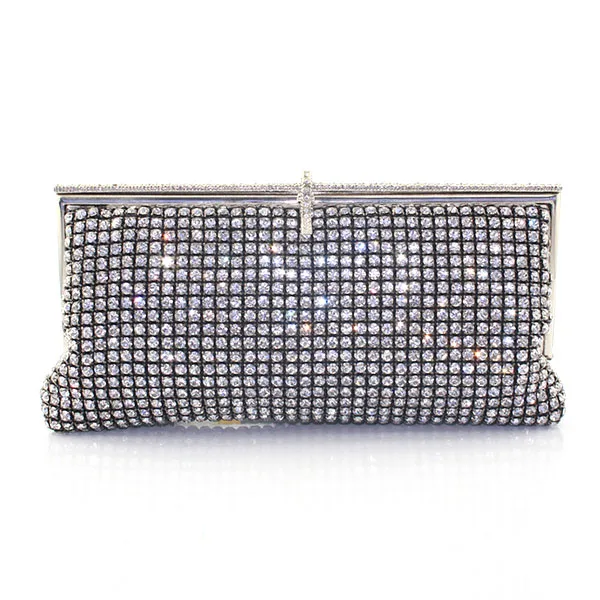 

Gold Plated Metal Frame Women Full Crystal Evening Bag Bridal Wedding Dress Beading Chain Shoulder Handbags(6028-BG)