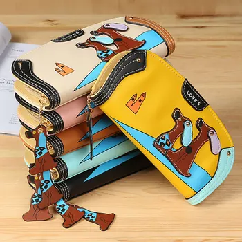 

Women Long Wallet PU Leather Patchwork Cartoon Dog Puppy Zipper Card Holder Lady Purse Clutch Money Bag New