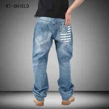 National Flag Printed Men Hip-Hop jeans Mens Long Loose denim overalls Fashion Skateboard Baggy Relaxed Casual Men Pants 30-46