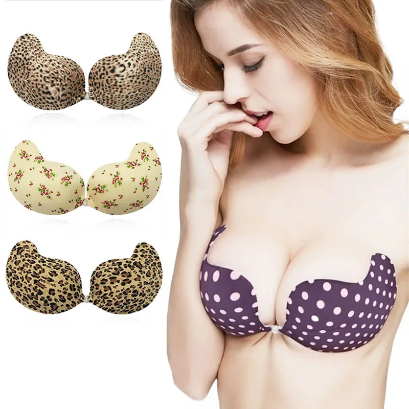 

Hot Sale High Quality Silicone Invisible Leopard Floral Strapless Push Up Adhesive Front Closure Bras