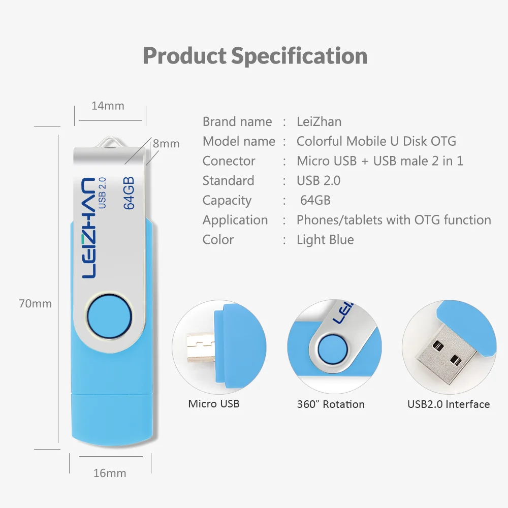 USB флеш накопитель LEIZHAN для Samsung Galaxy S7/S6/S5/S4/S3/Xiaomi/Meizu/HTC/Nokia/Moto/Huawei 128 ГБ 64 32 16 8 Гб|USB