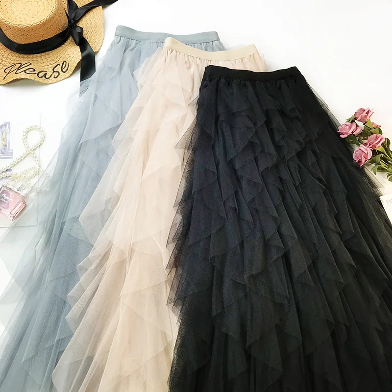 Wasteheart Autumn Women Fashion Black Blue Skirt Women High Waist Mesh Ruffles Ankle Length Long Skirt Clothing Asymmetrical Wasteheart Autumn Women Fashion Black Blue Skirt Women High Waist Mesh Ruffles Ankle Length Long Skirt Clothing Asymmetrical