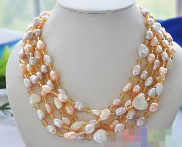 

song voge gem nanJ1183 5row pink baroque cultured pearl faceted citrine necklace