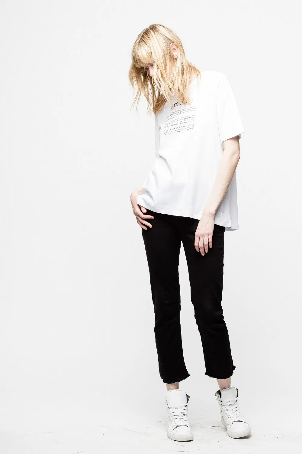 

Early Spring and Summer 2019 Bat Type Short Short Long Hem Loose Letter Printed Short-sleeved Cotton T-shirt Women T Shirt