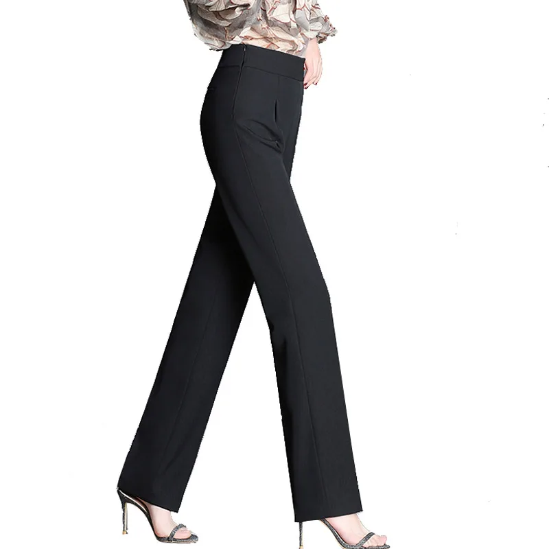 

N.XINZHE High Waist Straight Pants 2018 Autumn Wide Leg Zipper Waist Workwear Trousers Women winter Black Office Ladies Pants