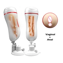 Handsfree Vagina Anal Double Tunnels Oral Aircraft Cup Masturbation Cup Sex Toys For Men Male Masturbator With Suction Cup O1