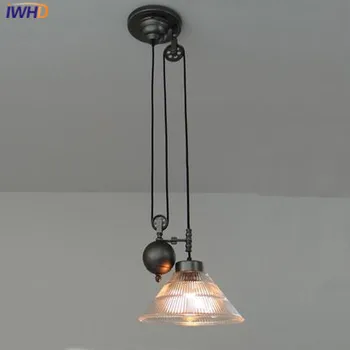 

IWHD Glass Vintage Lamp Hanging Lamp Loft Style Industrial Iron Ball Pendant Lights Adjustable pulley Retro Lighting Fixtures