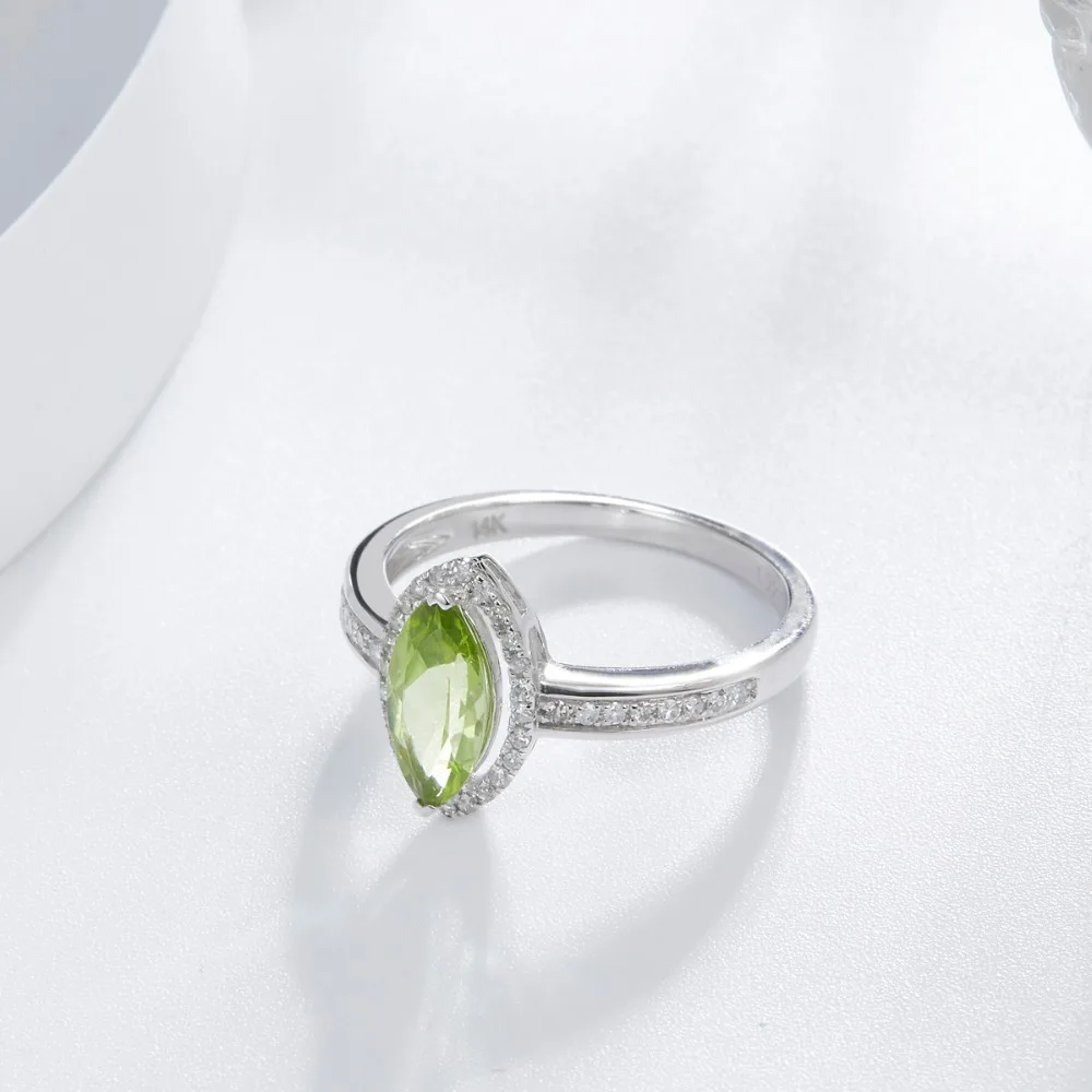 Lohaspie ювелирные изделия с натуральным бриллиантом натуральный маркиз Зеленый Перидот 14 к кольцо из белого золота ювелирные украшения для женщин подарок