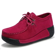 Приятная дышащая натуральная Разделение Кожаная обувь на плоской подошве Повседневное Для женщин Кружево до Лоферы для женщин Женская обувь на плоской платформе большой Размеры 25–61 p1e16