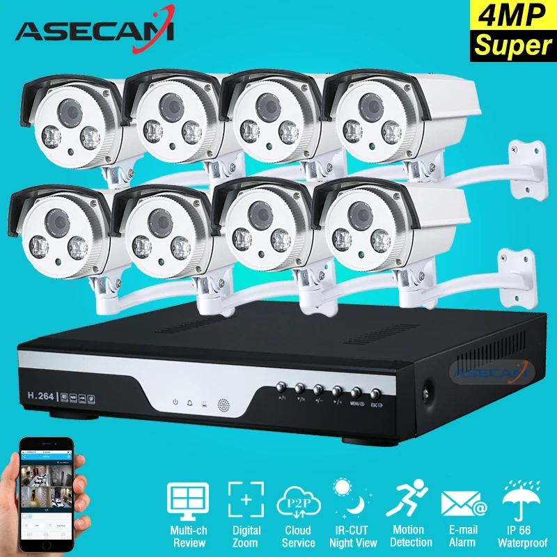 

Super Full HD 8CH 4MP Best Night Vision Security Camera System IR Array Night Vision Bullet CCTV Surveillance Kit