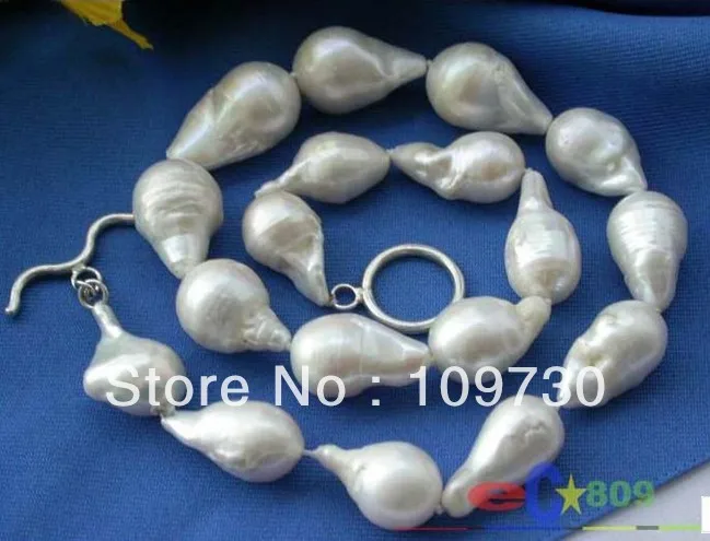 

Jewelry 00875 HUGE 25mm DRIP WHITE KESHI REBORN PEARL NECKLACE 925SS
