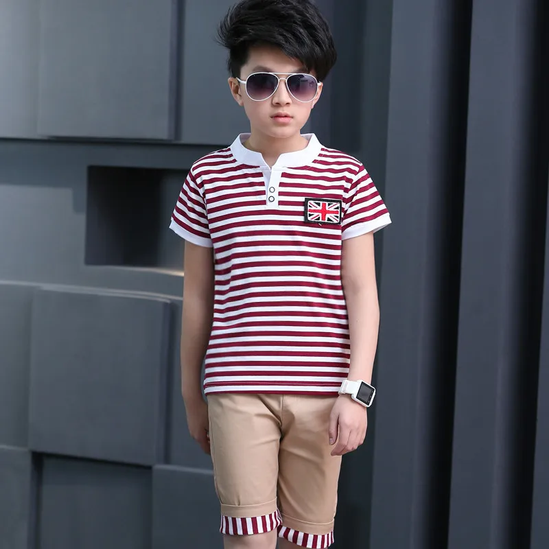 Binhbet/модный детский спортивный костюм для мальчиков, футболка+ штаны, хлопковый спортивный костюм из 2 предметов для мальчиков летняя повседневная одежда для малышей и подростков - Цвет: Red