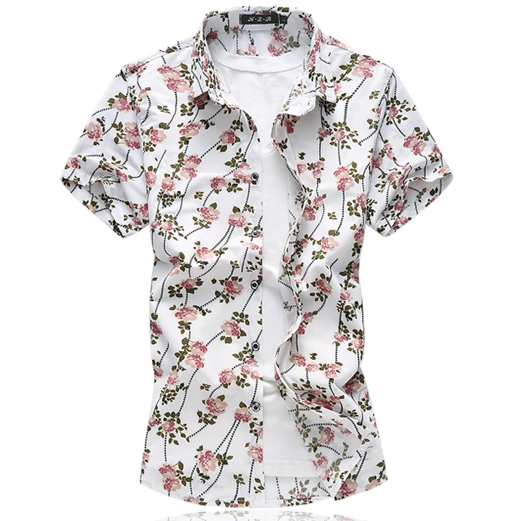 LONMMY M-7XL цветочные рубашки мужчины короткие рукава Повседневное эластичность camisa социальной Мода цветок мужчины платье-футболка 2018 лето