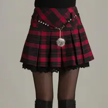 Autumn Winter England Style Womens High waist Pleated skirt fashion Thicken Woolen skirts femme casual Plaid skirt p1399