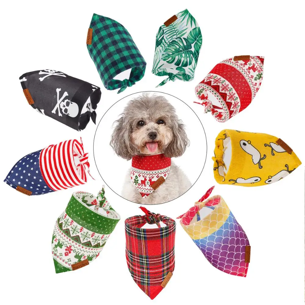 

Printed Dog Bandana Adjustable Dog Bow Tie Collar Holiday Pet Collar Scarf Triangular Neckerchief Dressing Up Dog Accessories