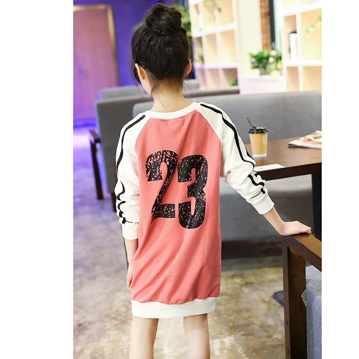 2 High Quality T-shirt Spring and Autumn New Girls Casual Striped Letter T-shirt Pink White Girls Clothing Long Shirt 4-12Y - Цвет: 2