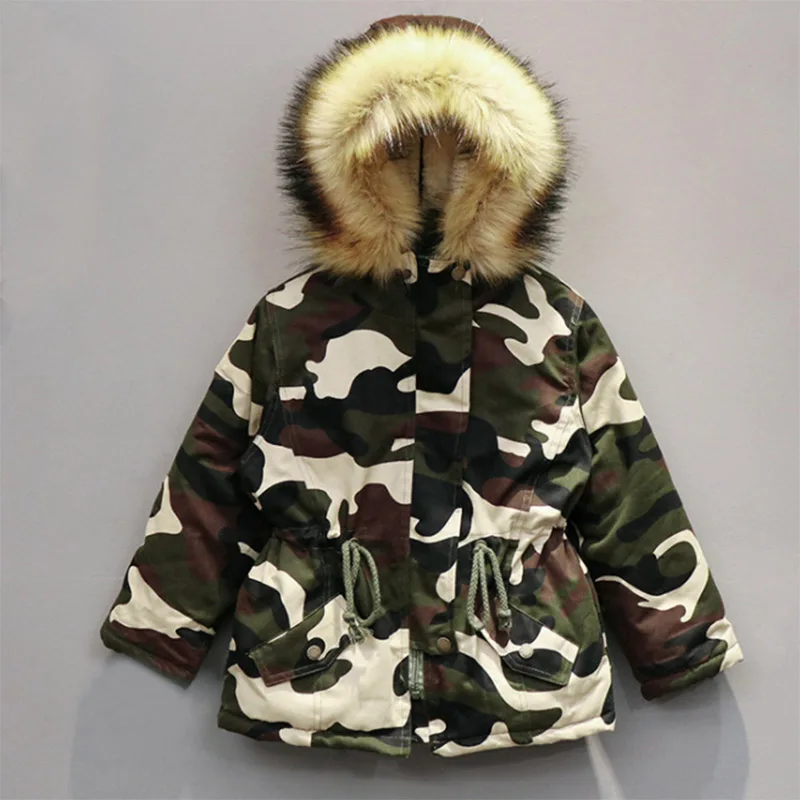 

2018 winter camouflage jacket for boys cotton long thick down coat children clothes teen fur collar hooded outerwear