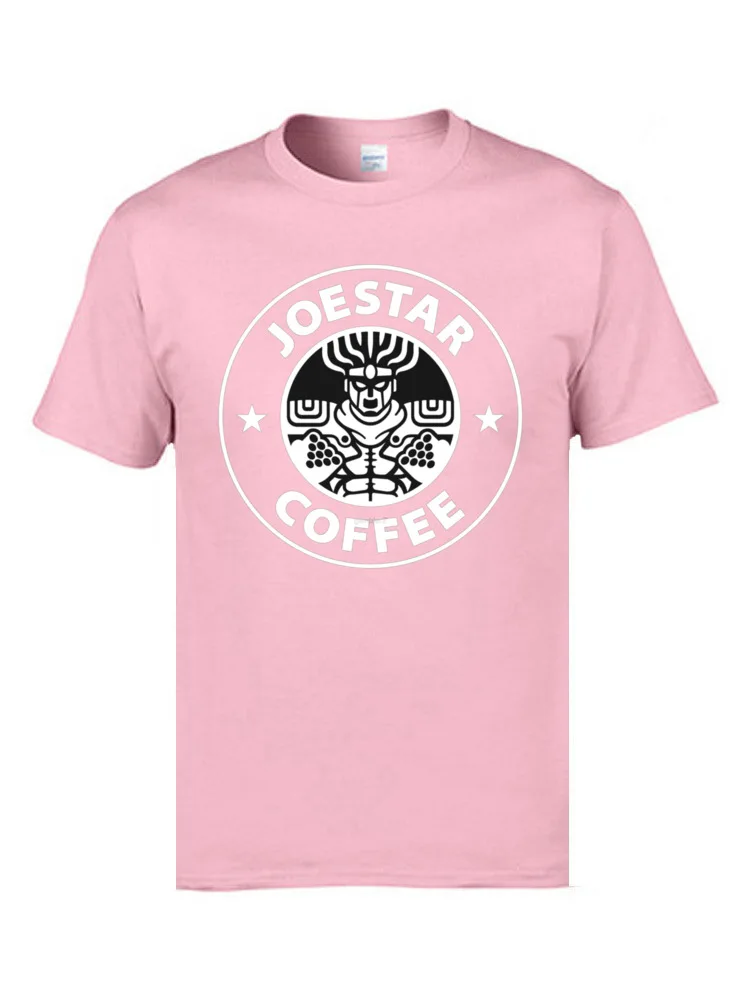 Joestar Coffee 16423 Cotton Fabric T Shirts for Men Short Sleeve Family Tees Retro Labor Day O Neck Tops T Shirt Fashionable Joestar Coffee 16423 pink