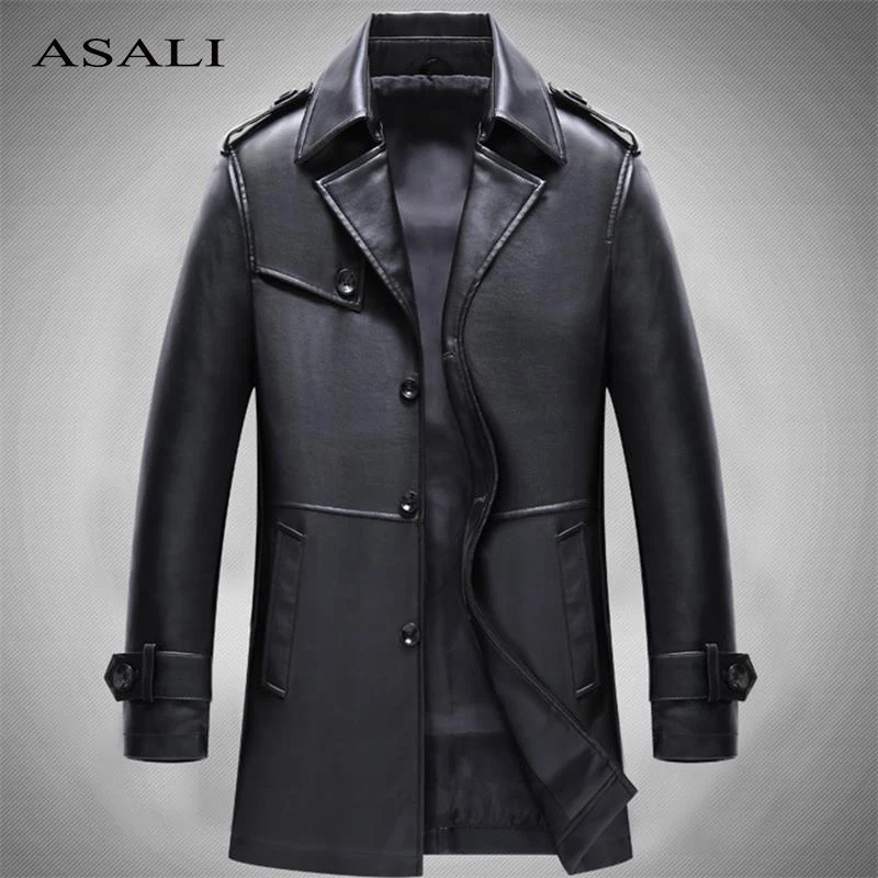 

PU Leather Jacket Men Winter Thicken Overcoat Long Jacket Coat Men Men's Trench Coats Trenchcoat Masculina Windbreaker Outwear