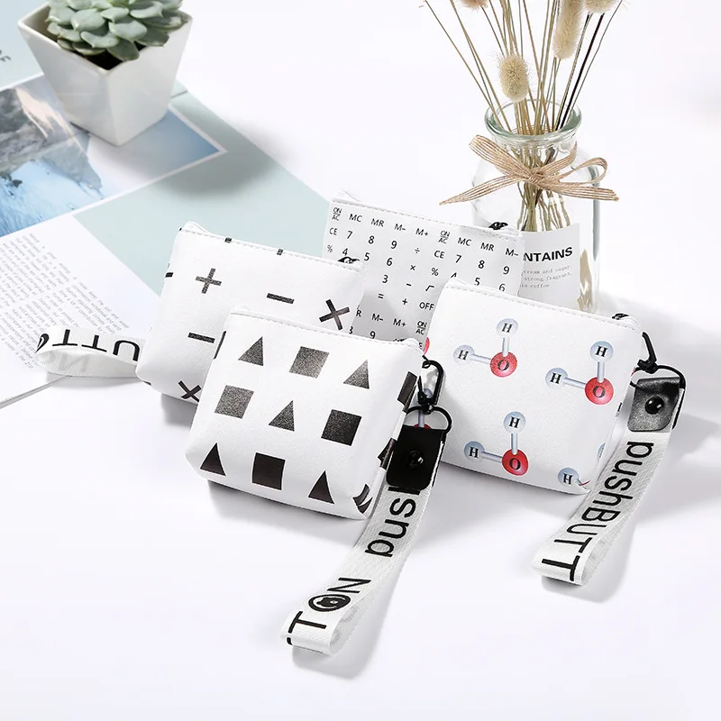 

Coloffice Korean creative geometric elements mini bag kawaii stationery holder Portable multifunction coin purse&key chain 1PC