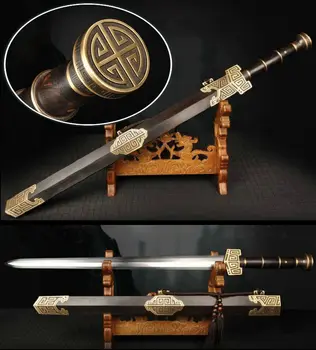 

AUTHENTIC Full Tang Chinese Han Dynasty Battle Sword Thoroughly tempered 8Side Folded Pattern Steel/Copper Knife Fitted HAN JIAN