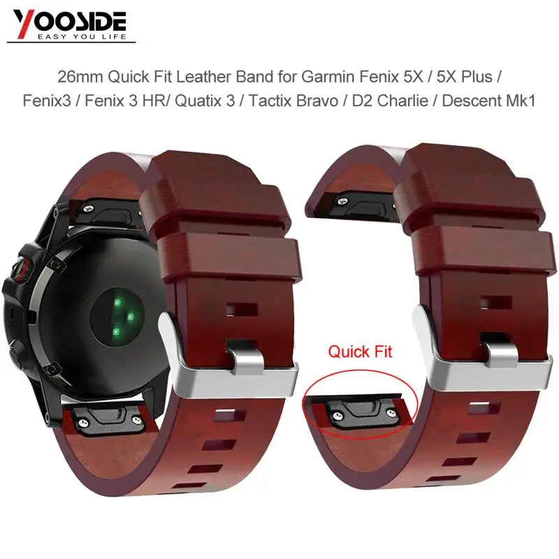 

26mm Luxury Leather Quick Fit Watch Band Strap for Garmin Fenix 5X/5X Plus/Fenix 3/3 HR/Quatix 3/Tactix Bravo Smart Watch