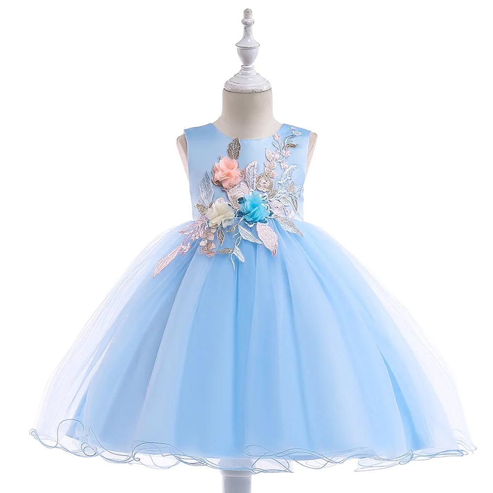 Розничная ; платье принцессы с аппликацией для девочек на День рождения; вечернее платье; благородное Элегантное свадебное платье с поясом для девочек; L9029 - Цвет: blue