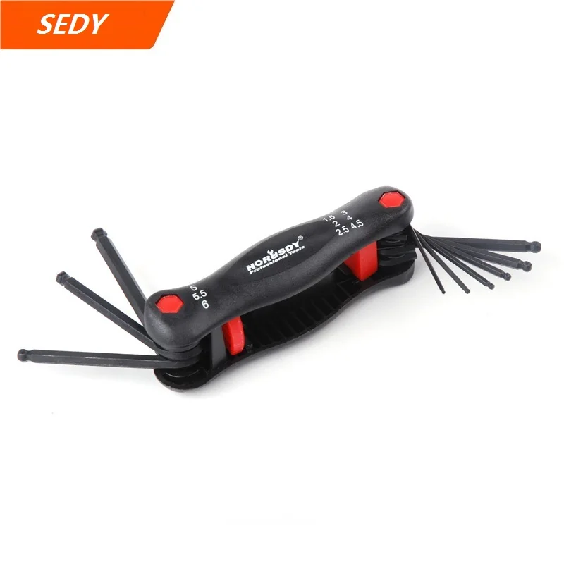 

SEDY 9 in1 Folding Ball Point Key Set With Rubber Grip Metric Ball Ended Hex Allen Key Wrench Set Bicycle Repair Hand Tools