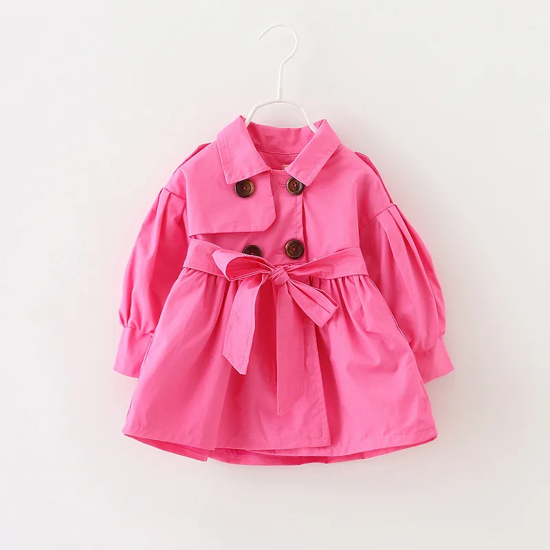 Детская одежда Бутик Сплошной цвет плащ дети двубортные девушки ветровка пальто и куртки От 0 до 3 лет - Цвет: hot pink