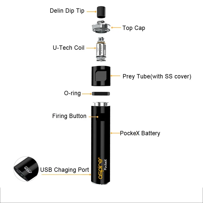 Оригинальная электронная сигарета Aspire PockeX Pocket AIO Kit с катушками 1500 Ом все в одном