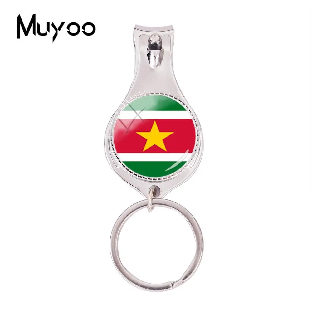 

2018 Fashion Suriname Flag Multifunctional Keychain Silver Handmade Nail Clipper Keyring Glass Jewelry Nail Clippers