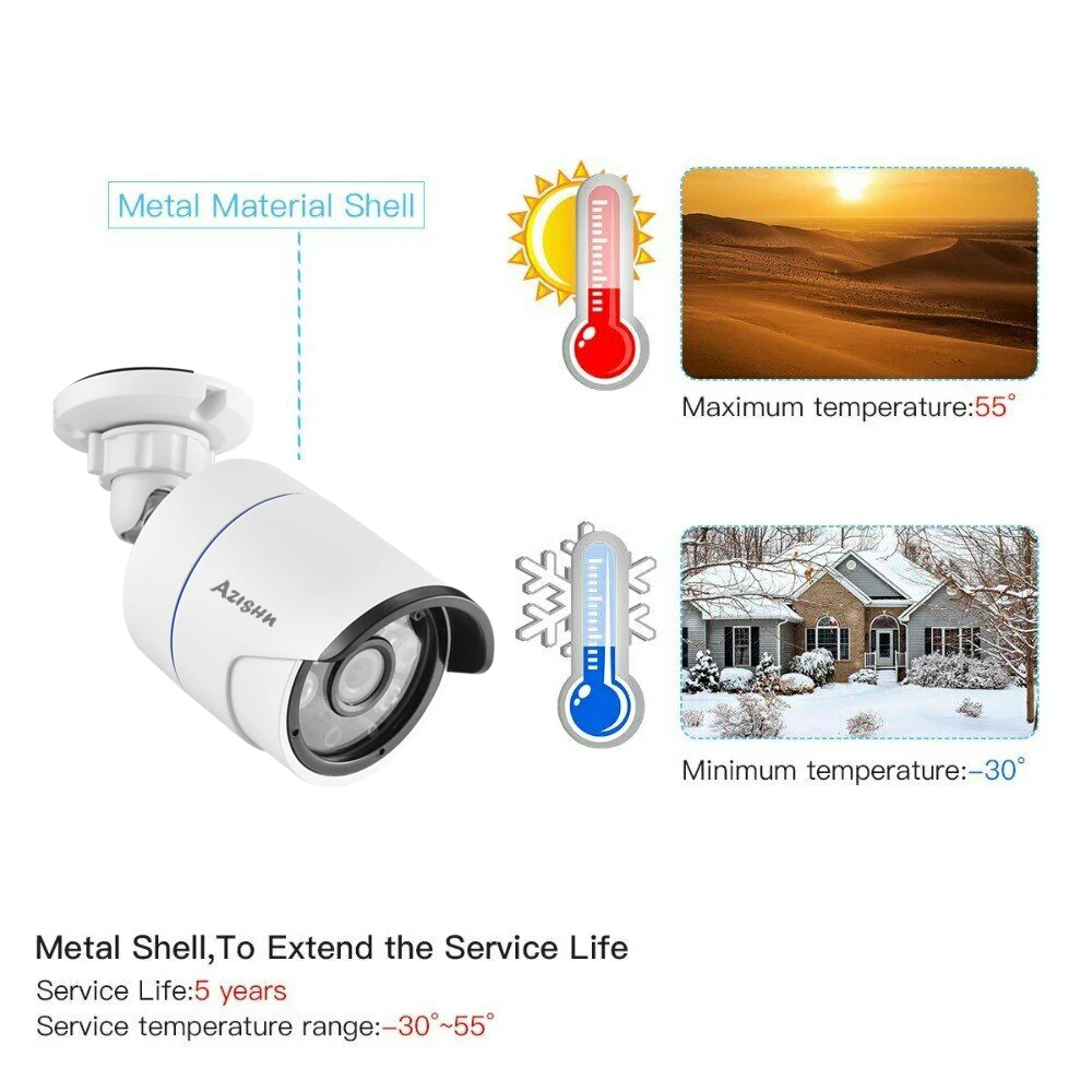 AZISHN H.265+ 8CH 5MP POE NVR Kit Audio CCTV System 5MP Dome IP Camera Face Detection P2P Indoor/Outdoor Video Surveillance Set