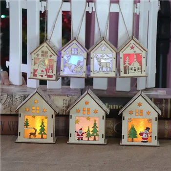 

Led Flashing Light Wooden House Christmas Tree Home Decoration DIY Handmade Assemble Led Christmas House Party Toys for Xmas Gif