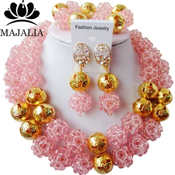 

Majalia Classic Nigerian Wedding African Jewelry Set Peach Crystal Bead Necklace Bride Jewelry Sets Free Shipping 2JS042