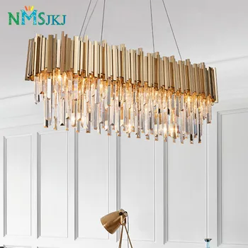 

Post Modern LED Iron Crystal pendant Lights retangle for Living room Bar Cafe Restaurant Garment Shop Hotel Bedroom