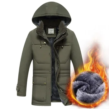 

2018 New Fashion Winter Warm Thicken Parkas Men Solid Zipper Man Jacket Army Green Man's Coat With Hat Detachable