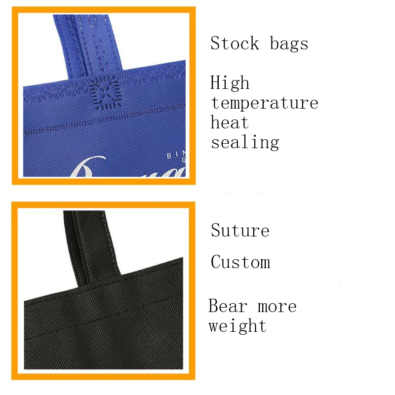 500 шт., Пользовательский логотип сумки Золотые хозяйственные сумки нетканые подарочные мешки упаковочный пакет для одежды