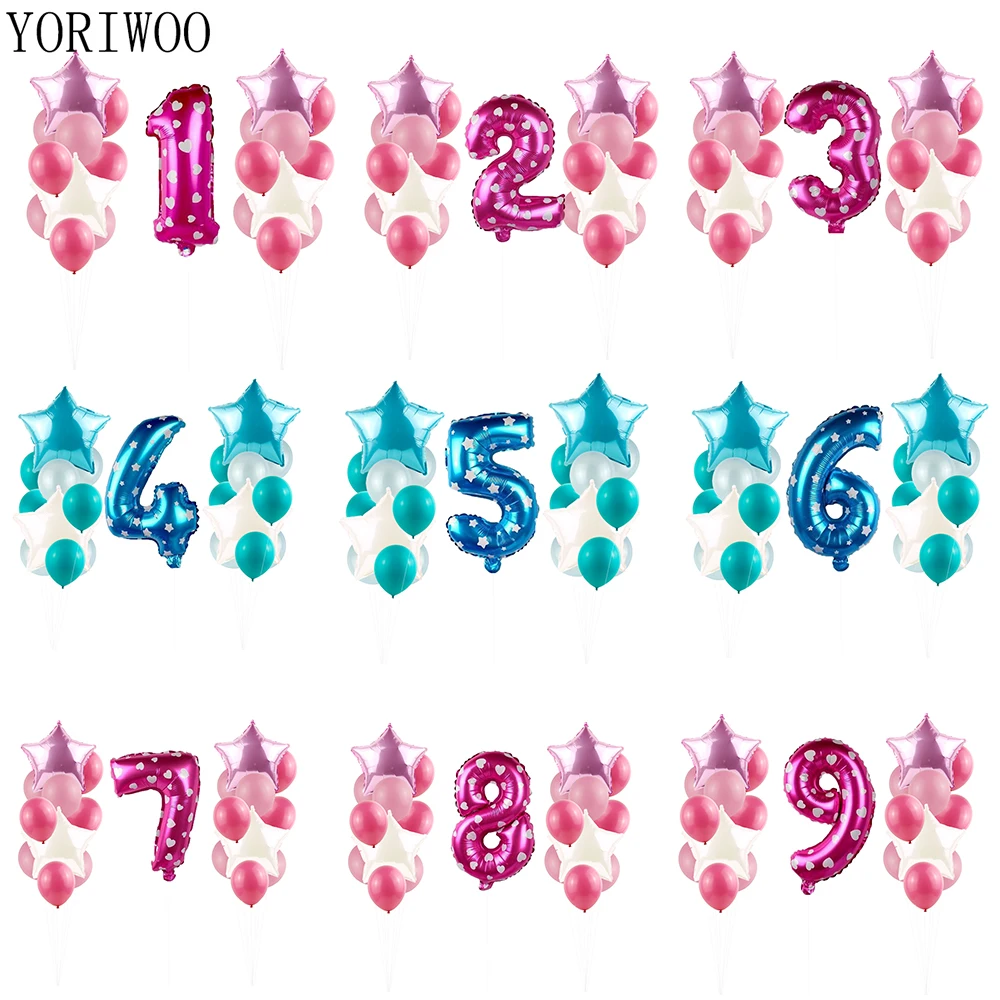 

YORIWOO 25pcs Happy 1st Kids Birthday Child Boy Girl 1 2 3 4 5 6 7 8 9 10 Years Number Foil Balloons Blue Pink Baby Shower Decor