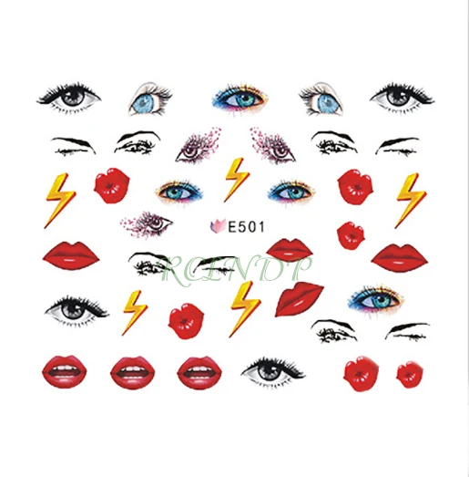 

3D Nail Sticker all decoration Nails red lips kiss eye lightning Art Pegatinas Sliders Adhesive Tips Manicure Wraps Foil Tools