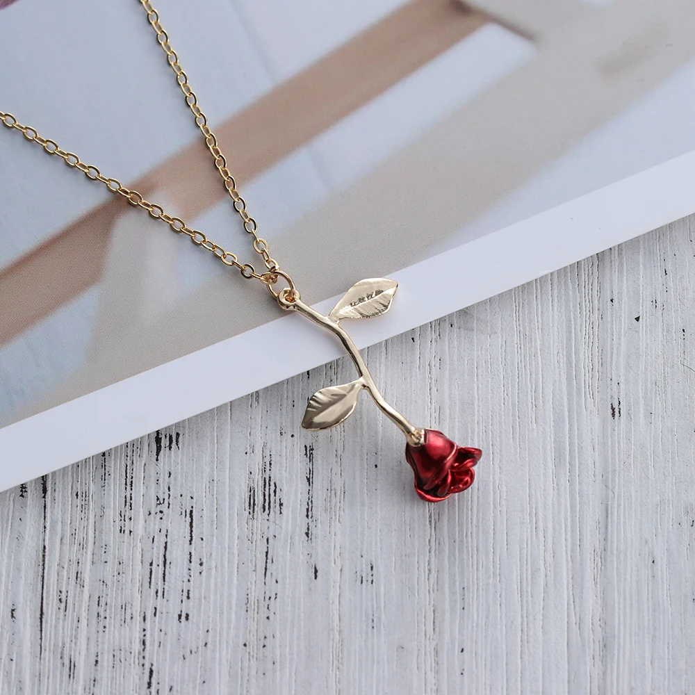 Bijoux Красная роза цветок массивное ожерелье женское колье розовое золото цвет цветок ожерелье с подвеской в стиле бохо очаровательные ювелирные изделия Хорошие подарки