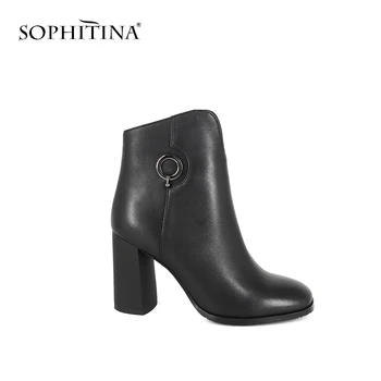 

SOPHITINA Square Heels Lady Boots Elegant Genuine Leather Square Toe Shoes Fashion Zipper Handmade Black Boots size 33-40 M89